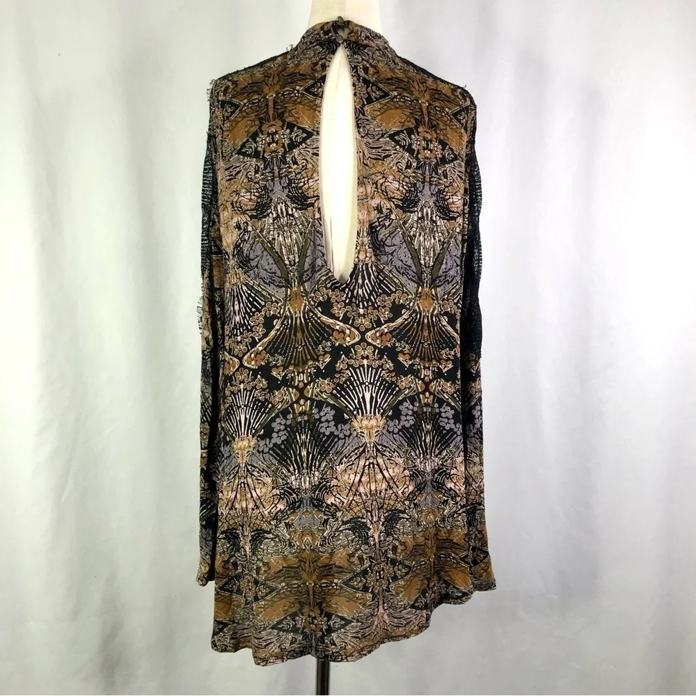 Free People blouse New World Nouveau lace trim crossover front keyhole back